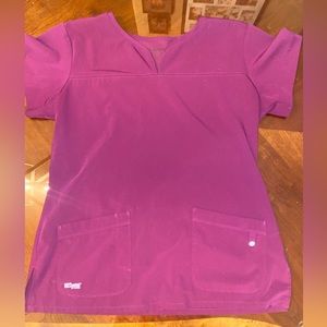 Grey’s Anatomy by Barco Yoke Neck L scrub Top in Maroon